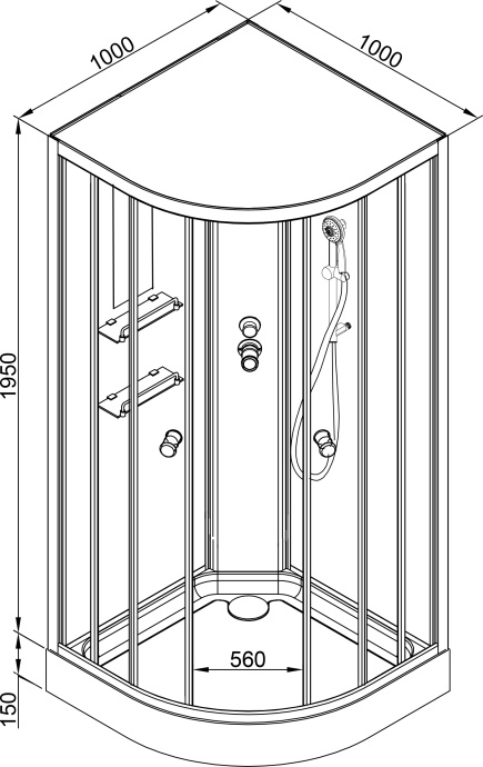 Душевая кабина Deto EM 100х100  EM1510NLED+GM - 15