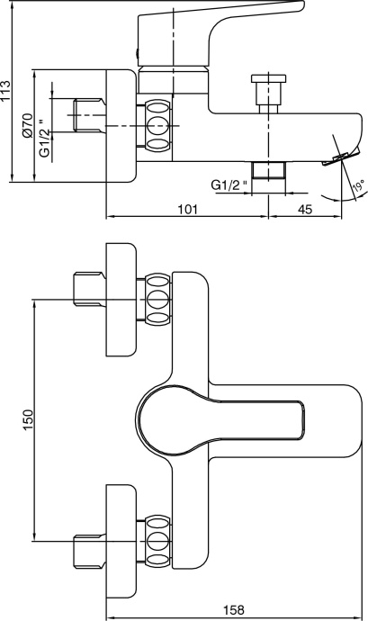 Смеситель E.C.A. Luna 102102450EX для ванны с душем - 1