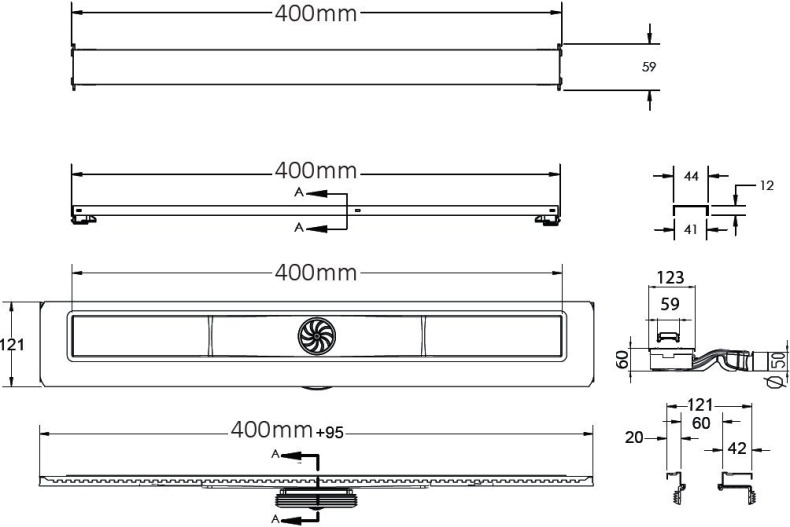 Душевой лоток Berges Wasserhaus C1 Norma 40 см 090035 - 6