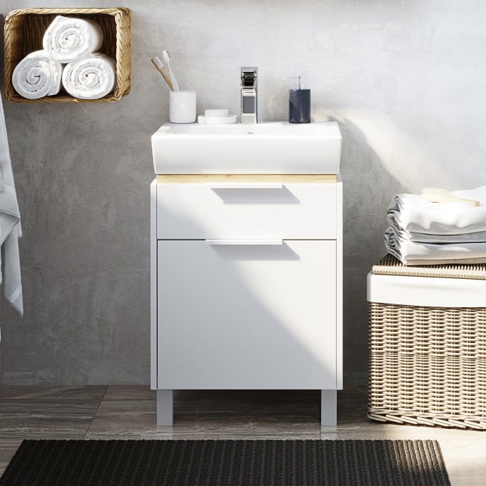 Мебель для ванной STWORKI Дублин 50 белая, в скандинавском стиле, с подсветкой 406298 - 1
