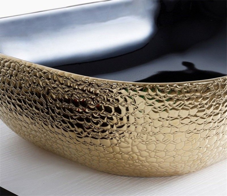 Раковина накладная CeramaLux NC 46 см черный/золото  D1333H022 - 3