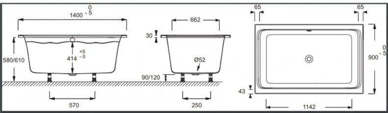 E6D123-00 Capsule ванна/душ 140X90 - 1