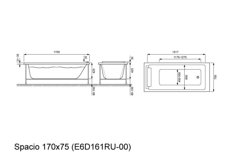 Акриловая ванна Jacob Delafon Spacio 170х75 E6D161RU-00 - 4