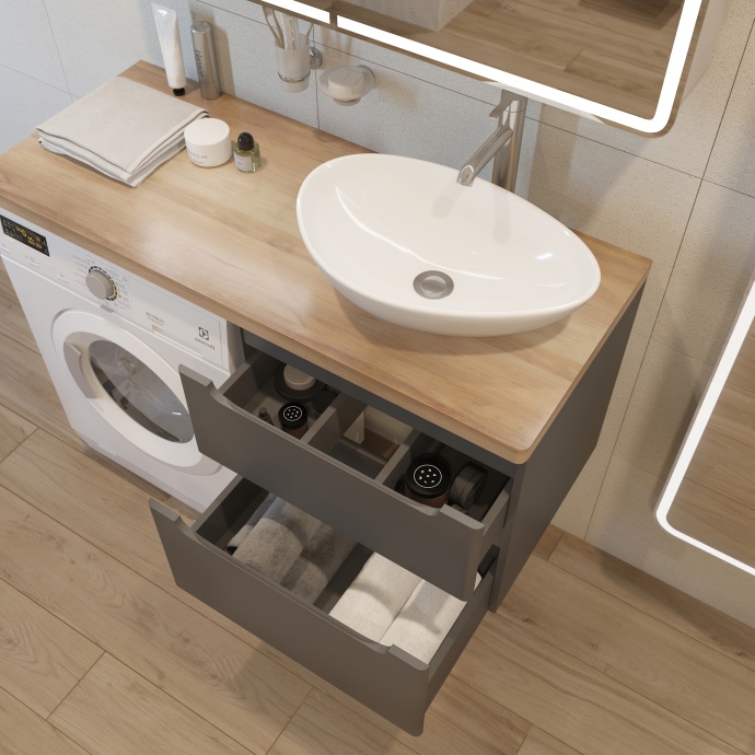 Тумба с раковиной STWORKI Берген 60 серая со светлой столешницей 122, Moduo 55 Leaf, L 549670 - 5