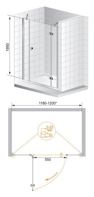 Душевая дверь Cezares Verona 160 хром стекло рифленое VERONA-W-B-13-60+60/40-P-Cr-R - 8