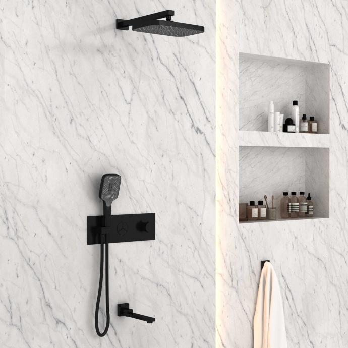 Душевой комплект Vincea с термостатом черный матовый VSFW-432T1MB - 2