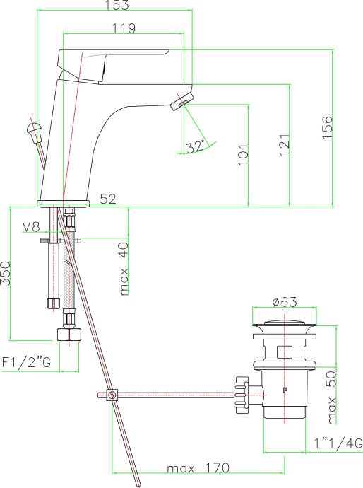 Смеситель для раковины Fiore  белый, хром  81WX8123 - 3