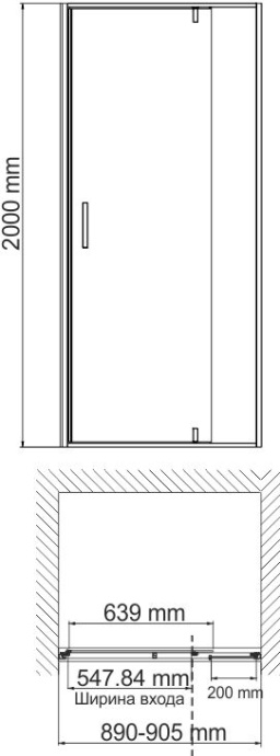 Душевая дверь в нишу Wasserkraft Elbe 74P04 - 3