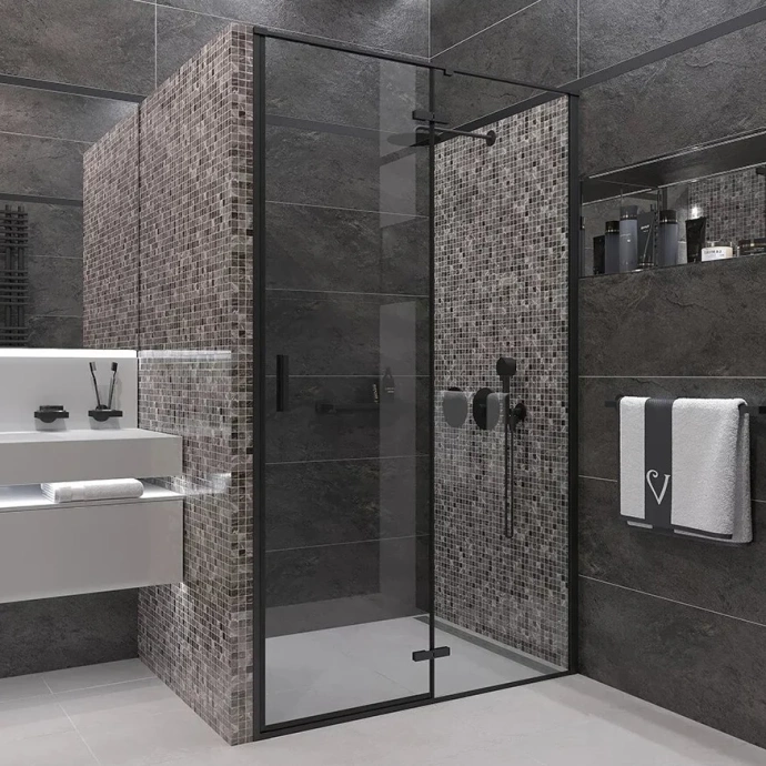 Душевая дверь в нишу Veconi Vianno VN-73B 90 см профиль черный  VN73B-90-01-C4 - 0