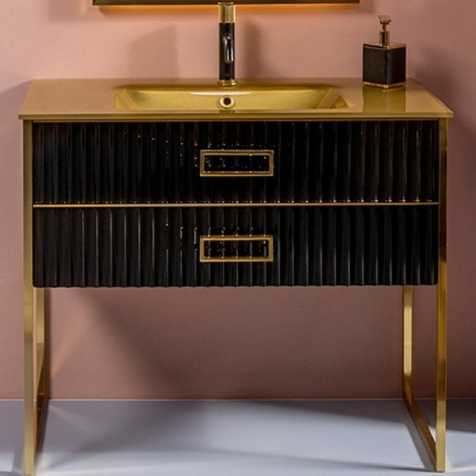 Тумба под раковину моноблок Boheme Armadi Art Monaco 100 черный глянец - золото 866-100-BG - 0