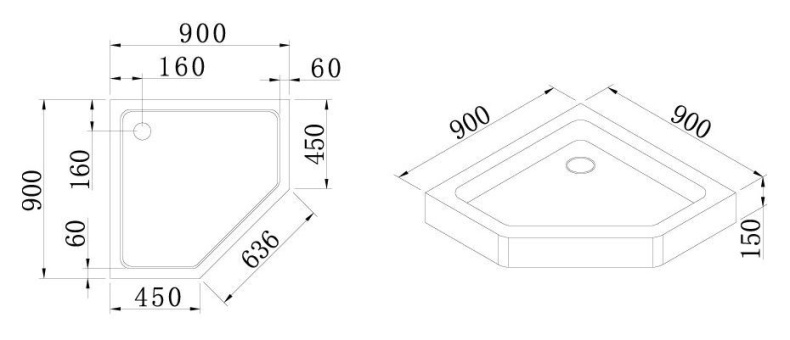 Поддон для душа Cezares Tray 90 см пятиугольный, акриловый TRAY-A-P-90-15-W - 3