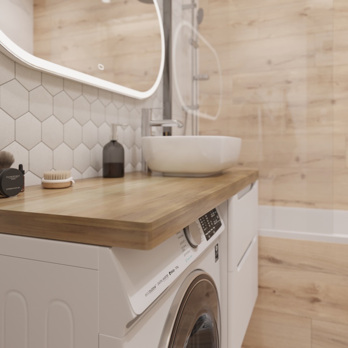 Тумба с раковиной STWORKI Берген 60 белая со светлой столешницей 122, Moduo 50 Square, L 549614 - 5