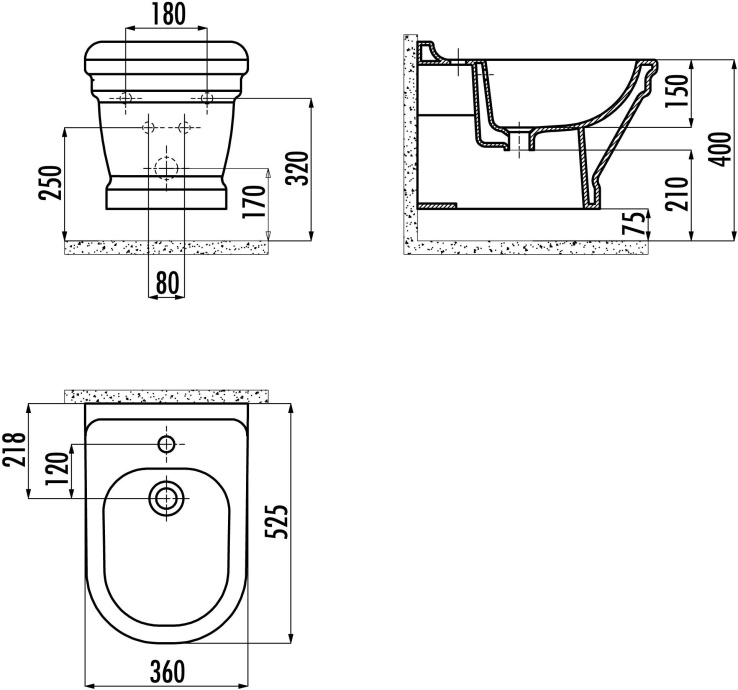 CREAVIT ANTIK Биде (подвесное) AN510 AN510-00CB00E-0000 - 1