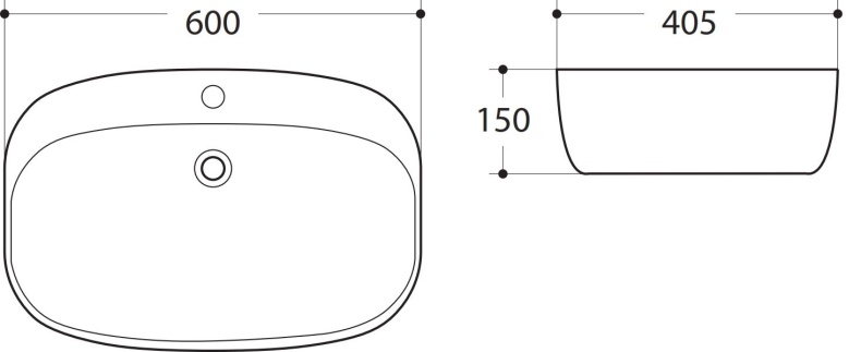 Раковина керамическая накладная AM-78375, цвет белый, 600х405х150 - 1