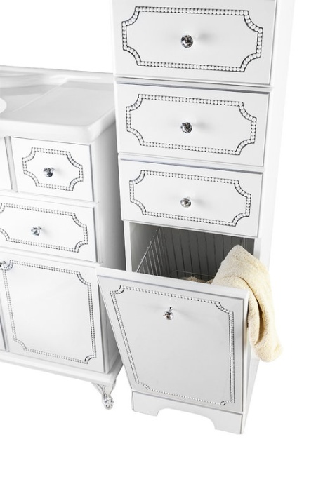 Шкаф-пенал Vod-Ok Мариэль 40 L с бельевой корзиной белый, патина серебро 5092 - 1