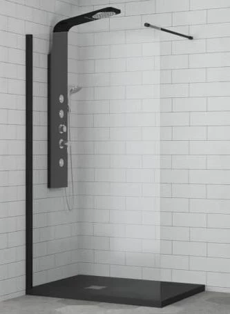 Душевая перегородка RGW Walk in 60х195 черная стекло прозрачное 351011006-14 - 0