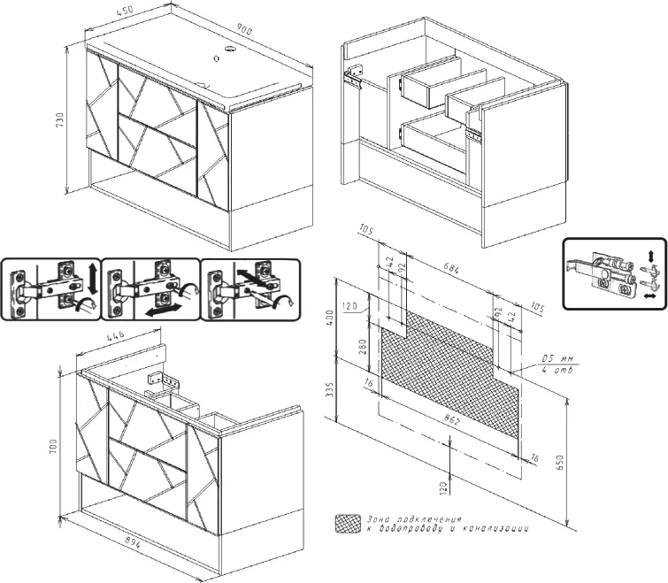 Тумба под раковину Бриклаер Кристалл 90 белая матовая  4627125415975 - 8