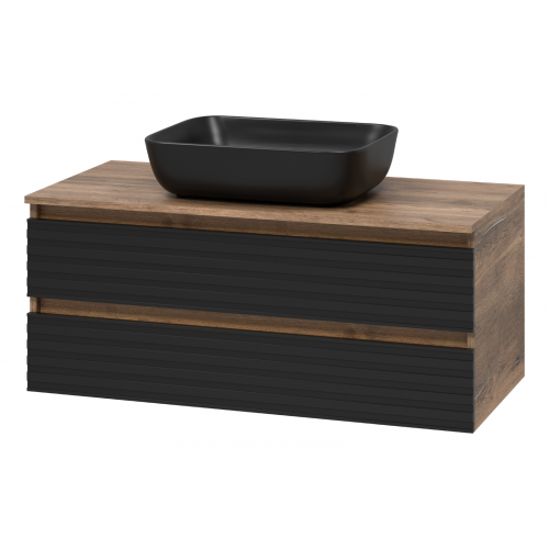 Тумба под раковину Brevita Dakota 100 дуб галифакс олово, черный кварц  DAK-09100-19/02-2Я - 1