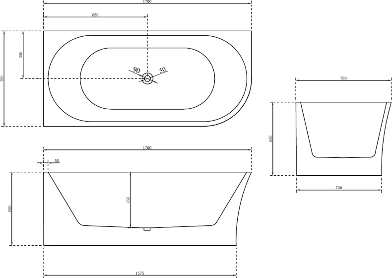 Акриловая ванна Abber AB9257-1.7 L - 2