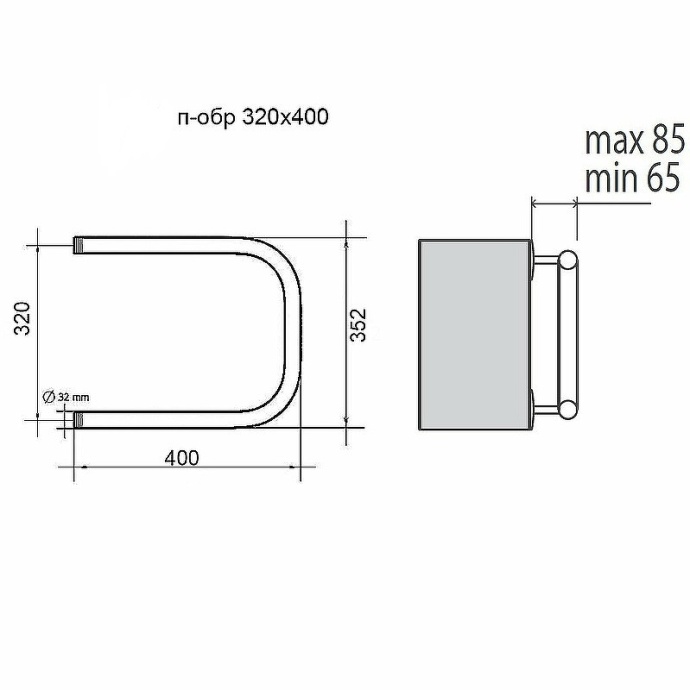 Водяной полотенцесушитель Terminus П-образный 320х400 Хром боковое подключение 4620768881442 - 1
