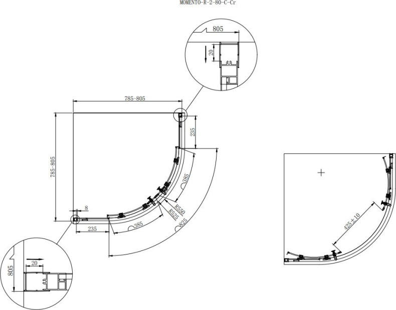 Душевой уголок Cezares Momento R 2 80 C Cr MOMENTO-R-2-80-C-Cr - 5