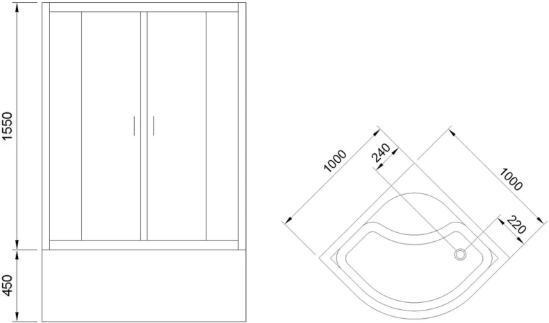 Душевой уголок Royal Bath ВК 100х100 с поддоном профиль черный стекло прозрачное RB100BK-T-BL - 5