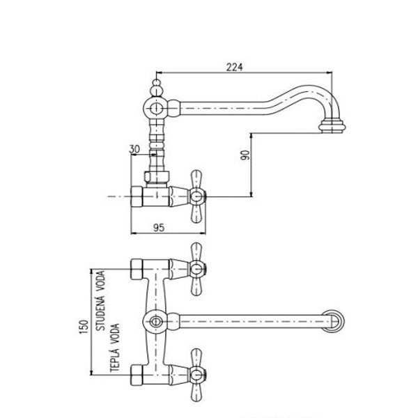 MK102.5/28Z MORAVA RETRO - смеситель кухонный настенный, ЦВЕТ ЗОЛОТО - 1