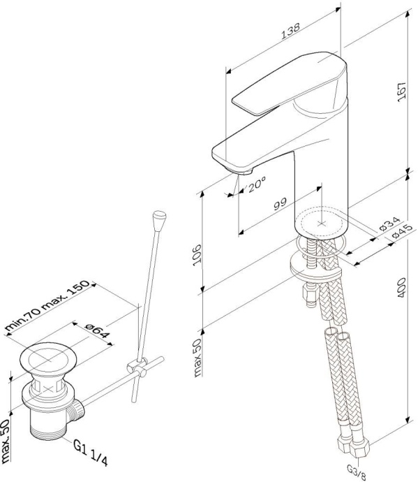 Смеситель AM.PM Gem F90A82100 для раковины, с донным клапаном - 5