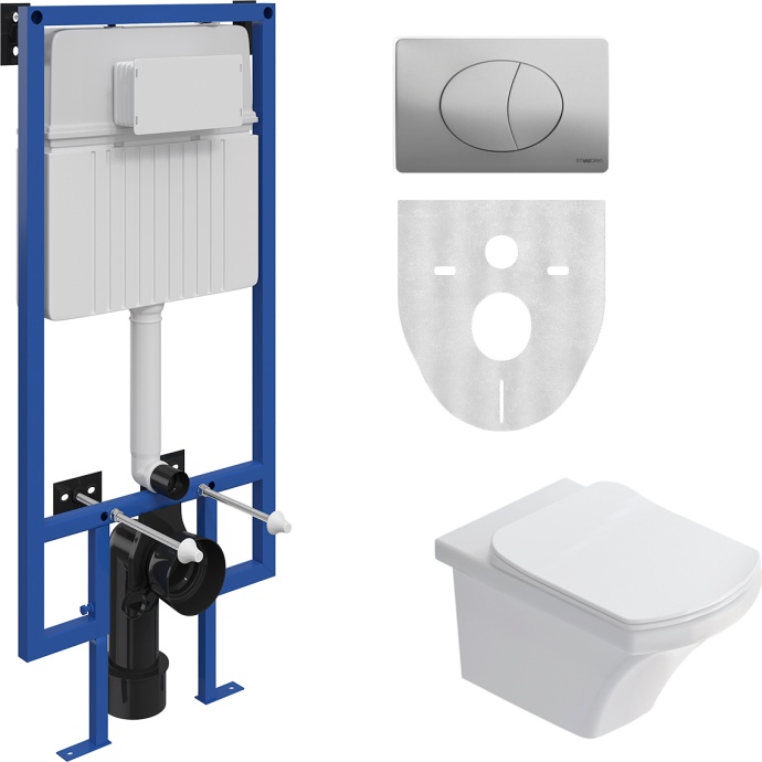 Комплект Унитаз подвесной STWORKI Хальмстад SETK2804-0606-001-1-6000 с микролифтом + Система инсталляции для унитазов STWORKI 510162 с кнопкой смыва 230822 хром глянцевый 561439 - 0