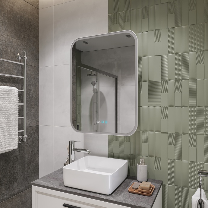 Зеркало-шкаф STWORKI Алта 60 см, с LED подсветкой и часами, смарт, прямоугольное, сенсорное управление LED-00002579 - 6