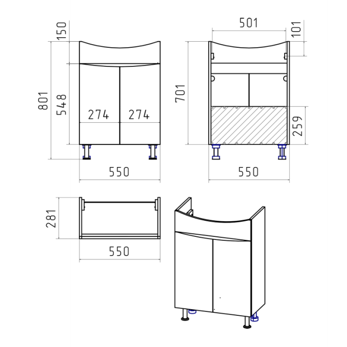 Тумба под раковину Misty Смайл 60 белая глянцевая Э-Сма01060-031Пр - 2