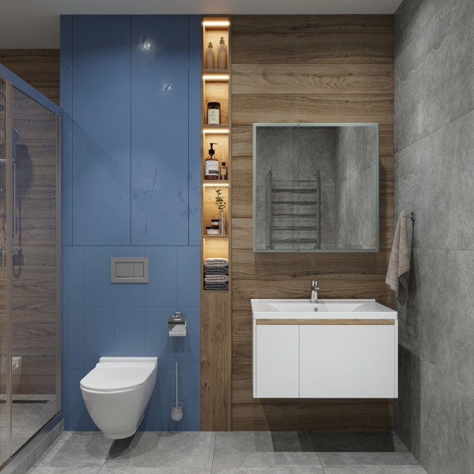 Зеркало-шкаф STWORKI Стокгольм МВК082 80, с подсветкой, прямоугольное, белое, в стиле лофт, навесное - 2