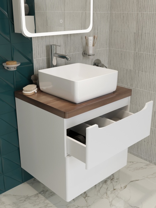 Мебель для ванной STWORKI Берген 60 белая с темной столешницей, раковина City 1 549450 - 6