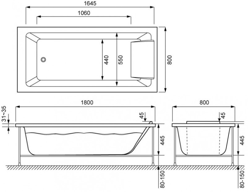 Акриловая ванна Jacob Delafon Sofa 180x80 E60516RU-00 - 7