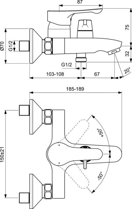 BA416AA WAVE Настенный смеситель для ванны/душа VIDIMA - 1
