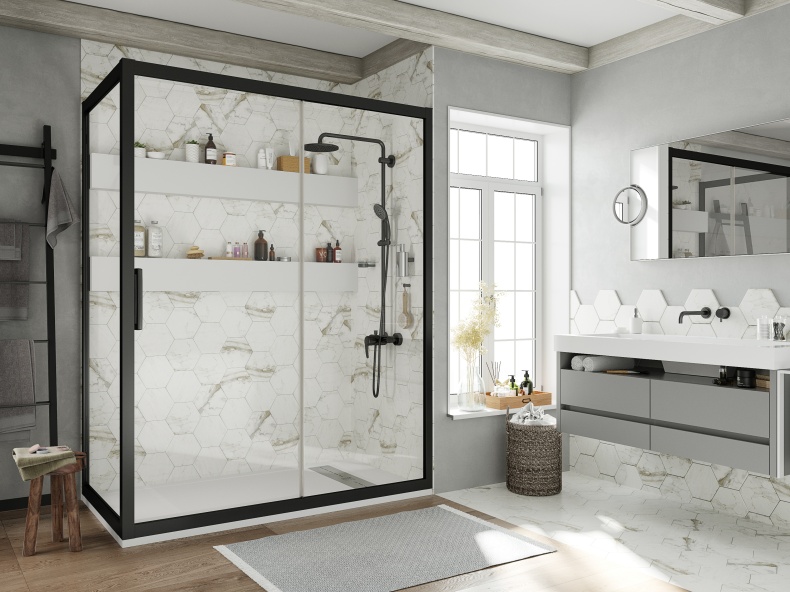 Душевой уголок STWORKI Эстерсунд DE019R80160200 160x80 см профиль черный матовый 3GW181TTKK000 - 2