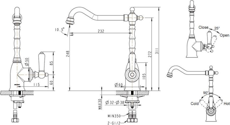 Смеситель для кухонной мойки Bravat Art золото  F775109G-1 - 1