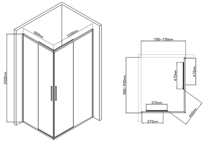 Душевой уголок Vincea Slim-U 100х80 черный стекло прозрачное VSS-2SU8010CLB - 1
