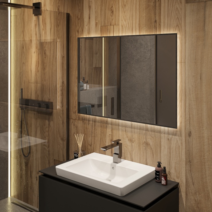 Зеркало DIWO Элиста 100 черное, с подсветкой, прямоугольное, в стиле лофт, инфракрасное управление ЗЛП1738 - 2