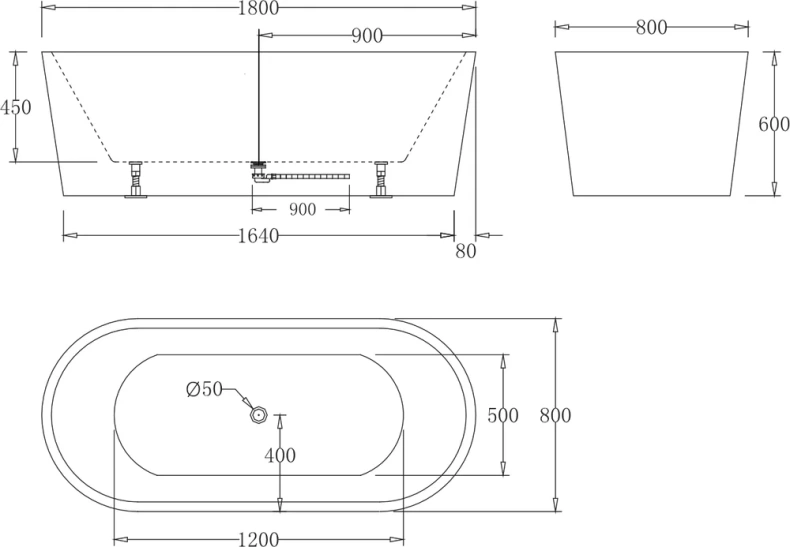 Акриловая ванна BelBagno 180х80 черный, матовый  BB71-1800-NERO-W0 - 2