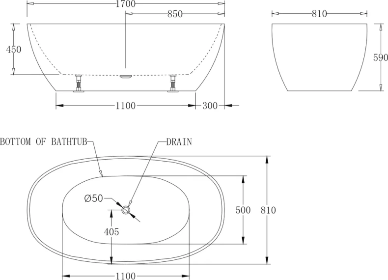 Акриловая ванна BELBAGNO 170х81 белый  BB81-1700-W0 - 2