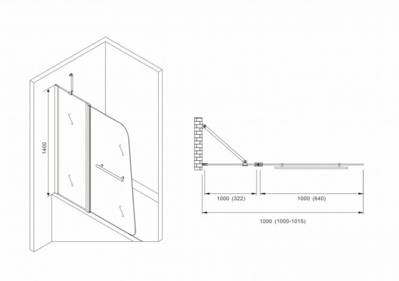 Шторка на ванну ABBER Ewiges Wasser 100х140 профиль черный  AG50100B - 2