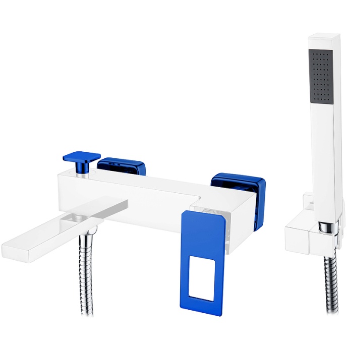 Смеситель для ванны с лейкой и шлангом Boheme Q хром с синим 143-CRBlue - 0