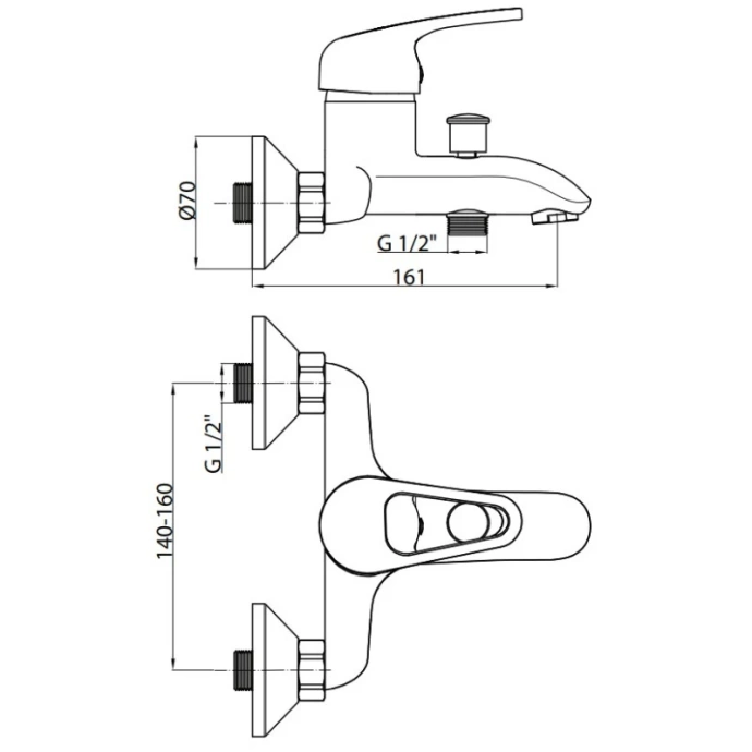 Смеситель для ванны и душа GPD Nerida хром BB20 - 1