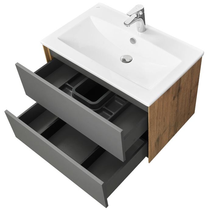 Тумба под раковину Aquaton Сохо 75 серый-светлое дерево 1A258101AJA00 - 2