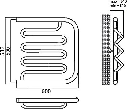 Водяной полотенцесушитель Terminus Фокстрот Лиана 500x600 Хром 4620768880988 - 4