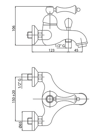 Смеситель для ванны Cezares Margot золото  MARGOT-VM-03/24-Bi/A - 1