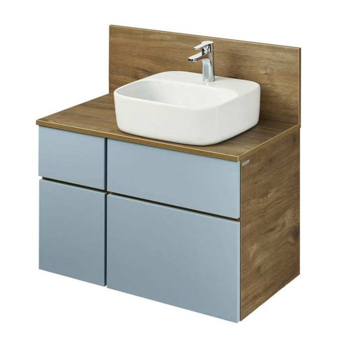 Тумба с раковиной Одри 42 и столешницей Aquaton Мишель 80 светлое дерево-голубой 1A2568K0MIDR0 - 0