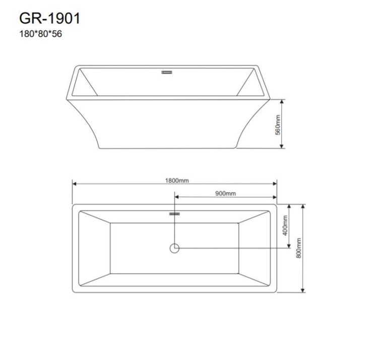 Ванна отдельностоящая GR-1901 (180x80x56) GROSSMAN - 2