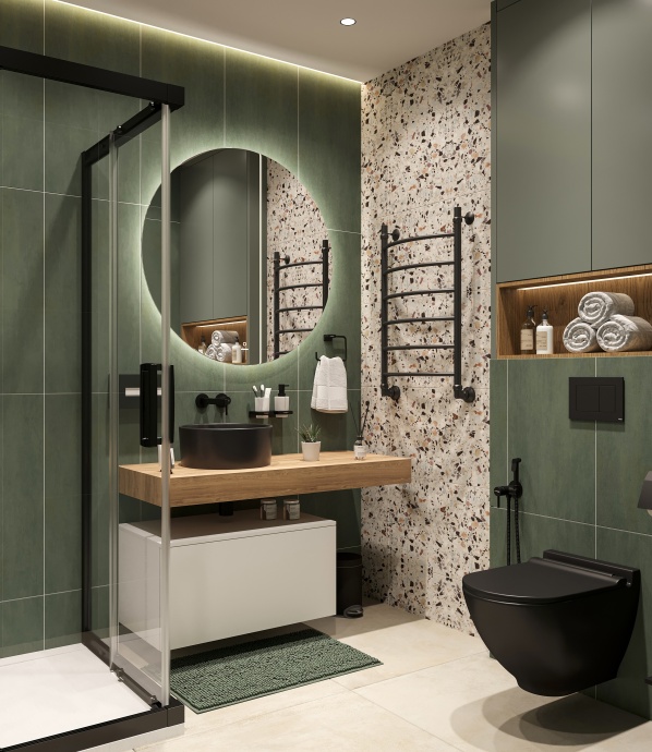 Мебель для ванной STWORKI Ольборг 120 столешница дуб французский, без отверстий, с тумбой 80, с раковиной BOCCHI Vessel черной 483364 - 1